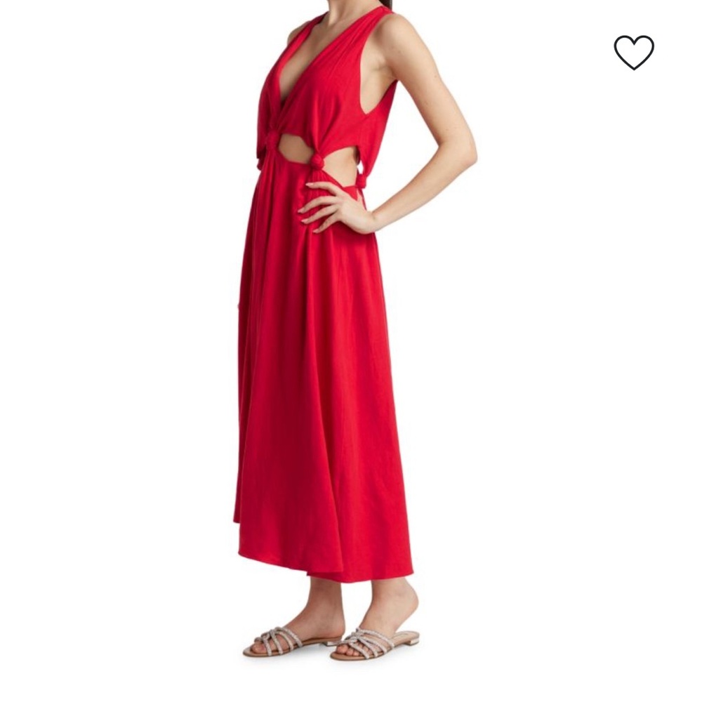 FARM Rio Red Midi Dress with Side Cutouts